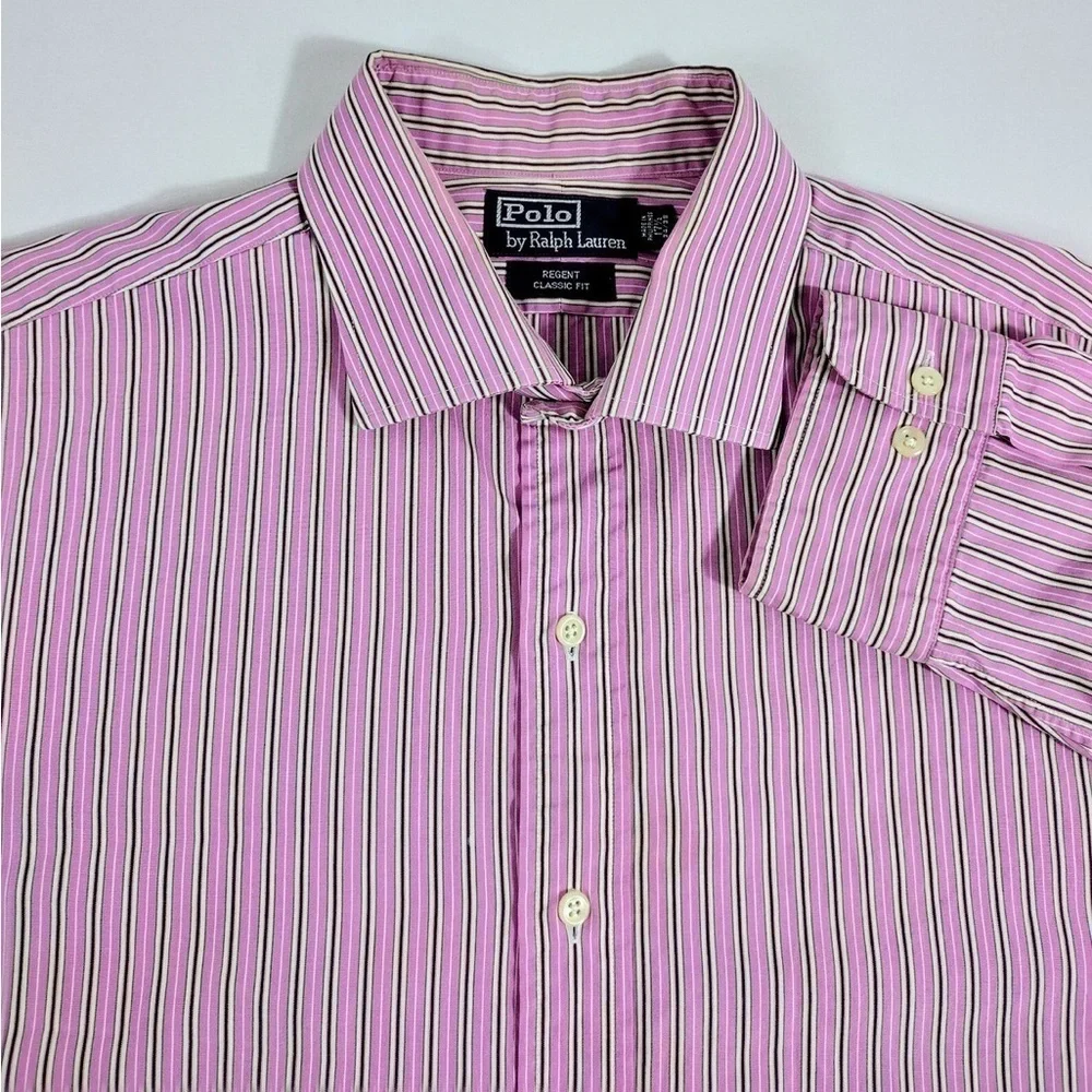 Polo Ralph Lauren Dress Shirt Mens Sz 17 34/35 Regent Classic Fit Pink Striped